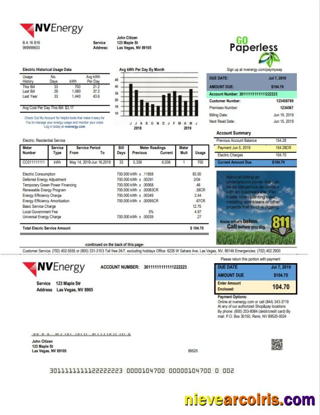 USA Nevada NV Energy utility bill